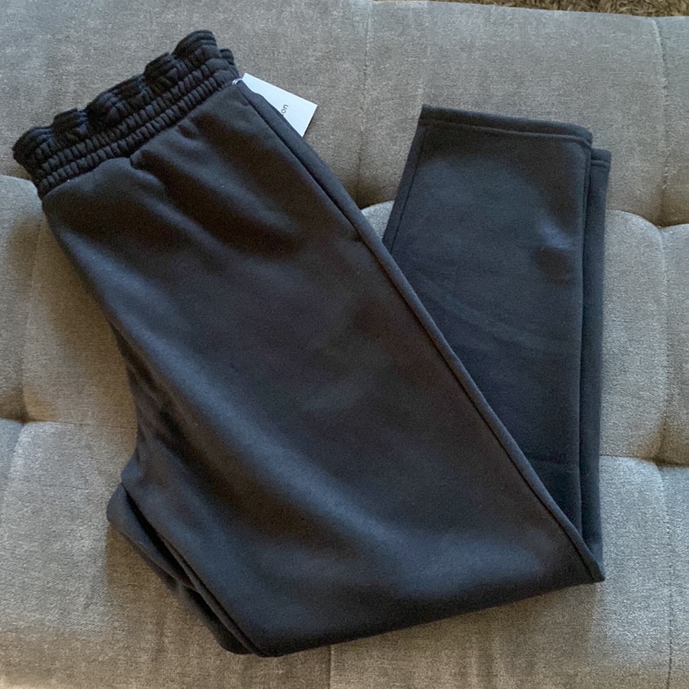 Ease of Motion Black SweatPants with Elastic Ruffled Waist